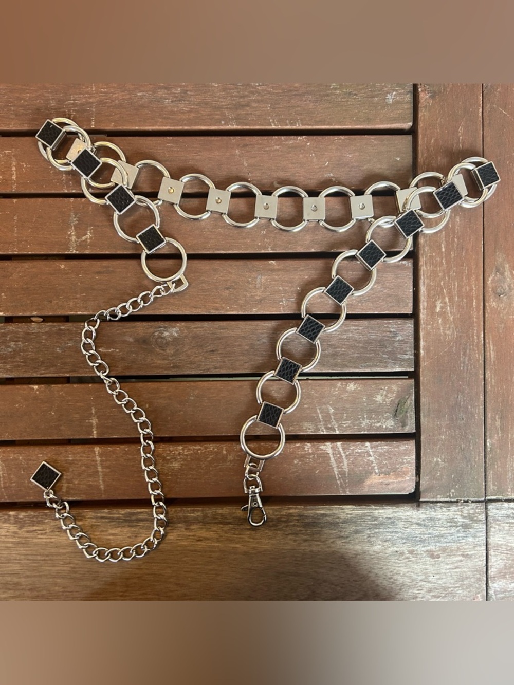 Silver Linked Chain Waist Belt with Black Accents